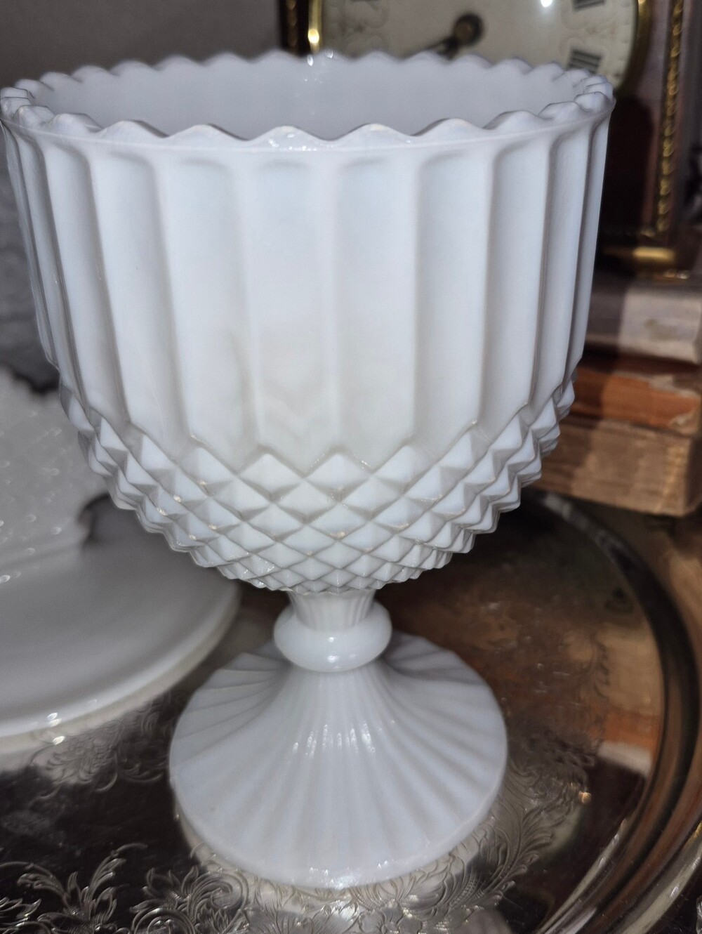 Vintage White Milk Glass Pedestal Compote or Goblet, Excellent Condition!
